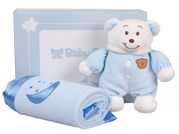 Baby Bow Gift Set (Bear And Blanket) (Blue)